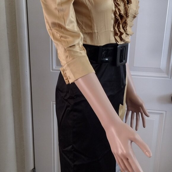 Rachael G. Black and Gold Satin Dress, Size S - Picture 9 of 13